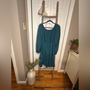 Chic Soul Teal Long Sleeve Tiered Dress